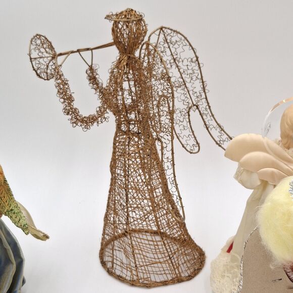 Vintage Angel Tree Toppers  Mixed Lot Of 4 Porcelain, Wire, Paper, Resin, Fabric - Picture 9 of 16